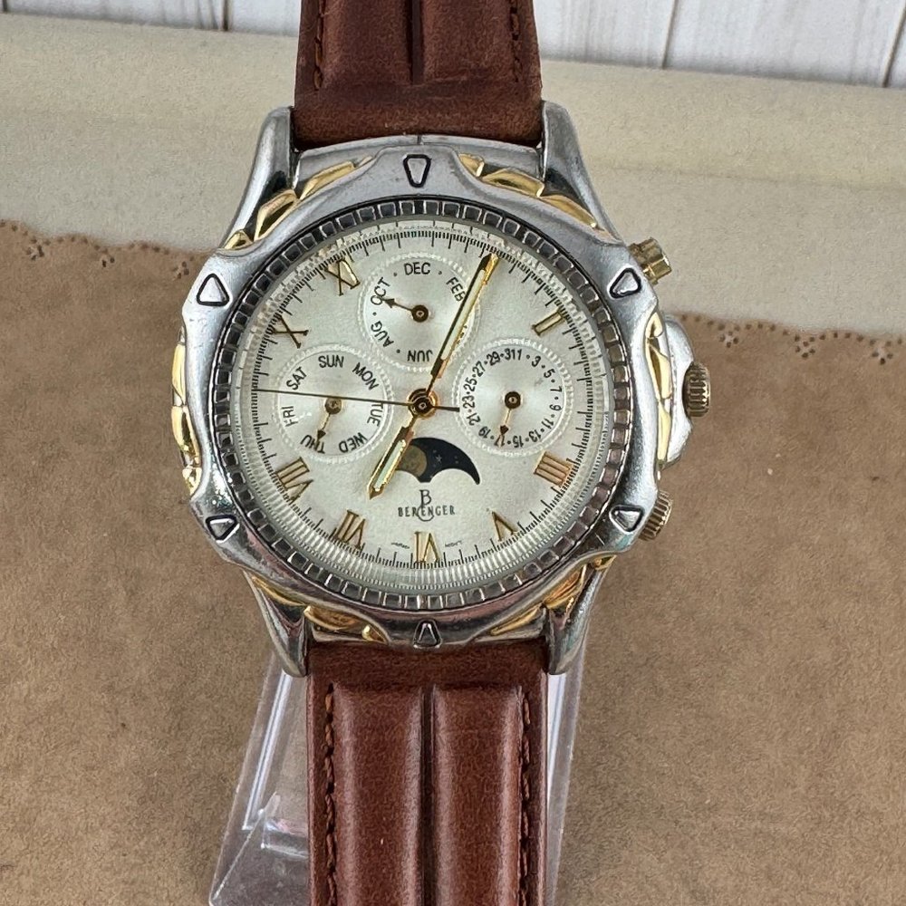 Vintage Berenger Moon Phase Watch Has 4 Sub Dials day date, month and Moon Phase